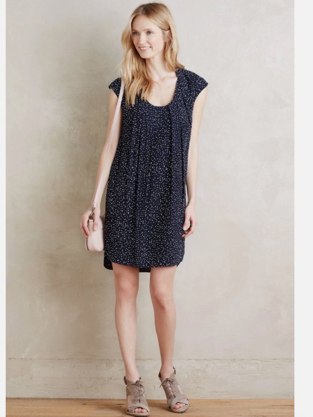 Anthropologie Maeve Au Revoir White Spotted Cap Sleeve Dress